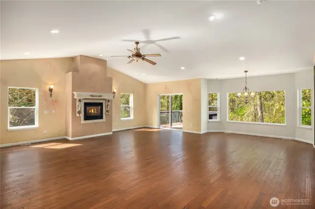 The great room opens out onto one of 3 decks.