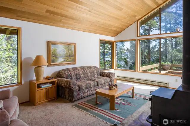 Guesthouse living room with airtight stove.