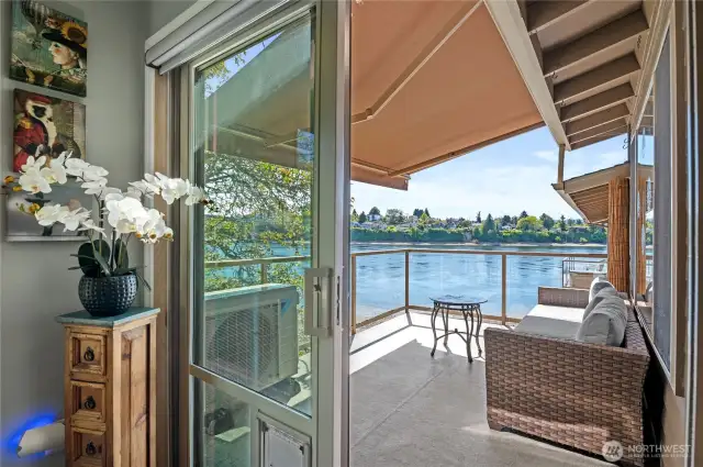 Remote retractable awning, with privacy on your private deck.