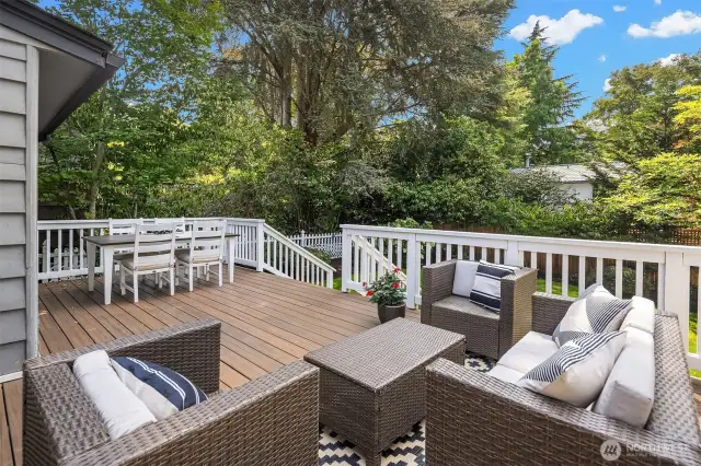 Deck with room for dining and relaxing.