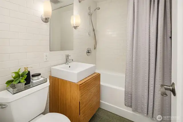 Full bathroom with heated floors.
