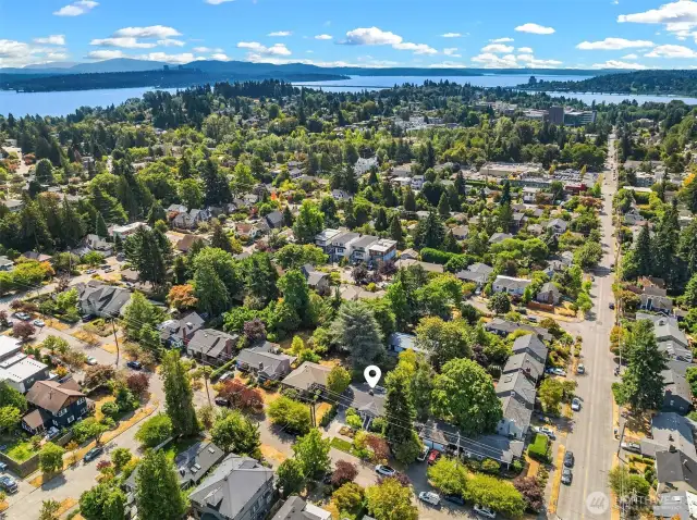 Aerial view of home looking south towards 520 bridge.