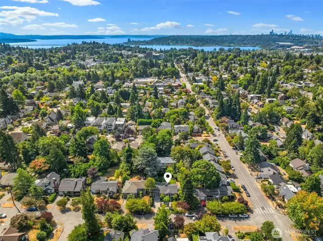 Aerial view of home looking South towards 520 bridge.