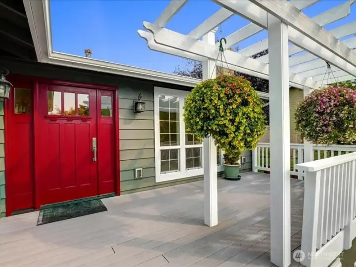 Front entry with large trex deck.