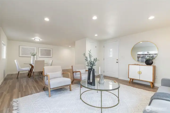 Room for large dining table and even a side buffet.