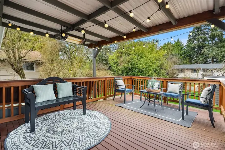 Partially covered deck great for all seasons.