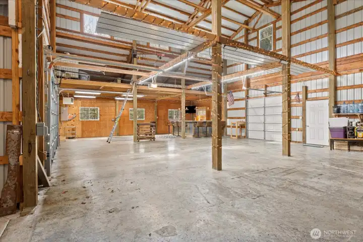 Additional storage above and bar setup in far corner.