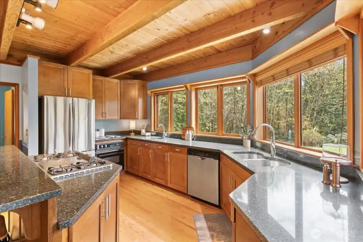 Stainless appliances and freshly redone cabinets.