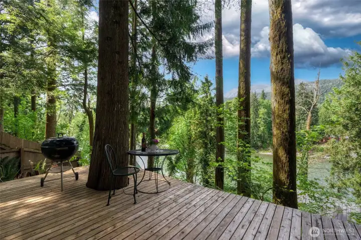 Enjoy the sights and sounds of the river from your high-bank vantage point.