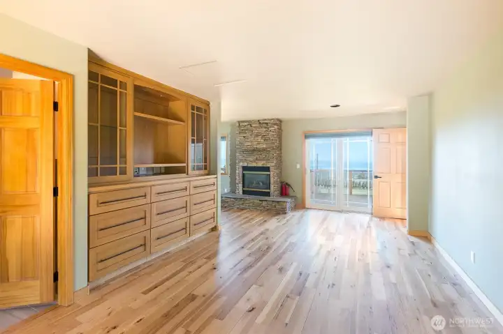Propane fireplace in primary suite with door to north deck to take in the views