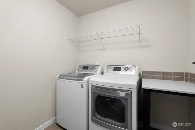 Laundry is upstairs where it is made with room for additional storage and counters