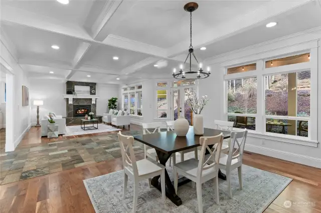 The living room flows effortlessly into the dining area and kitchen