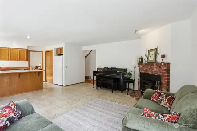 Family room looking at hall and kitchen