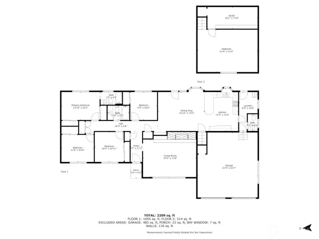 Floor plan of home with upper bonus room (sq ft estimated by app, Buyer to verify all to own satisfaction)