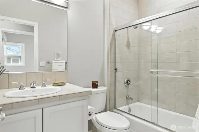 The full bath is conveniently located on the second floor near the two additional bedrooms.