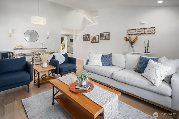 Natural light  all around from a skylight on the high ceilings.