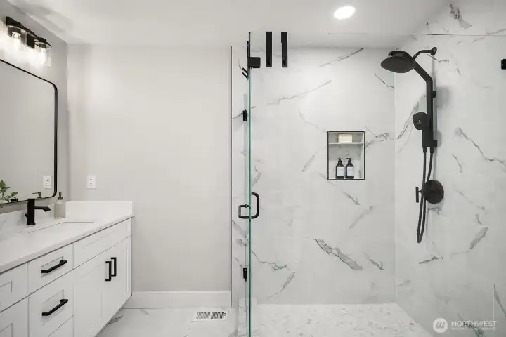 Primary bathroom completely gutted & professionally remodeled (2022)