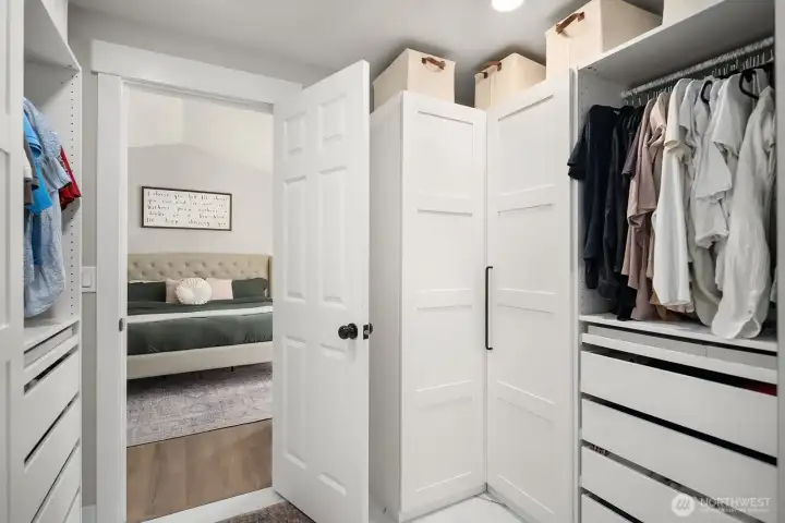 A custom-built closet with excellent organization.