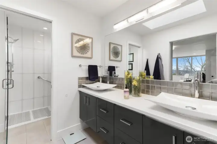 Double sink vanity and plenty of room.