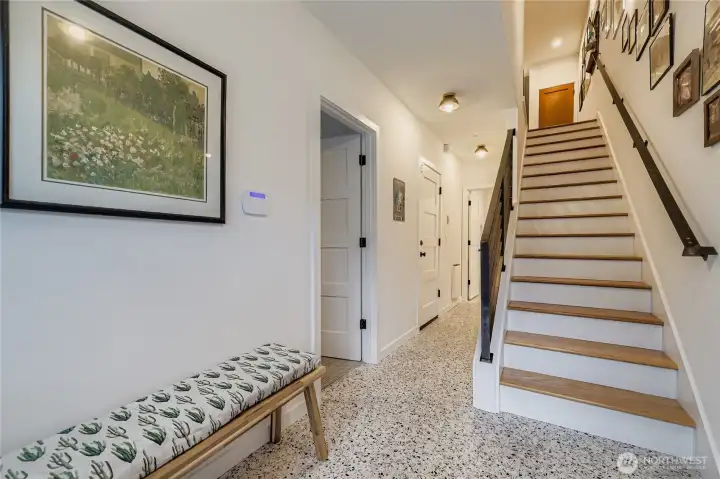 Lots of space in the entry and beautiful tile floors.