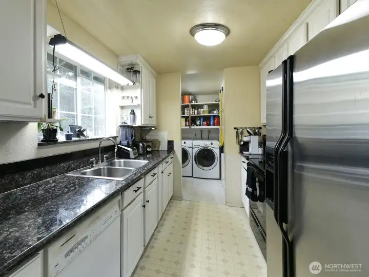 Galley style kitchen.