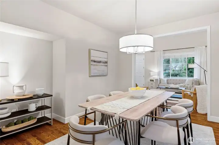 Dining room has good flow between the formal living room and the kitchen.