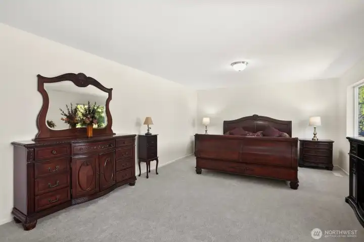 Main bedroom upstairs with all new carpet - March 2026.  All new paint throughout (ceilings & walls) - March 2026.