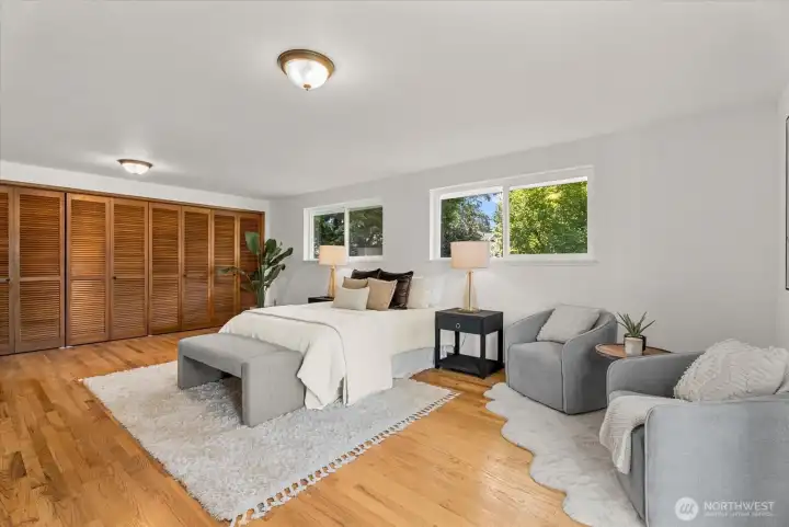 Primary Bedroom has a sliding glass door to outside backyard and lots of closet space