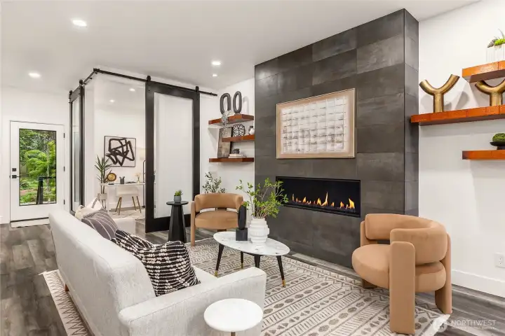 Private home office with propane fireplace keeps things cozy...
