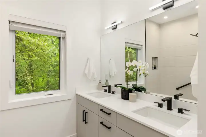 Second bath has shower and tub.