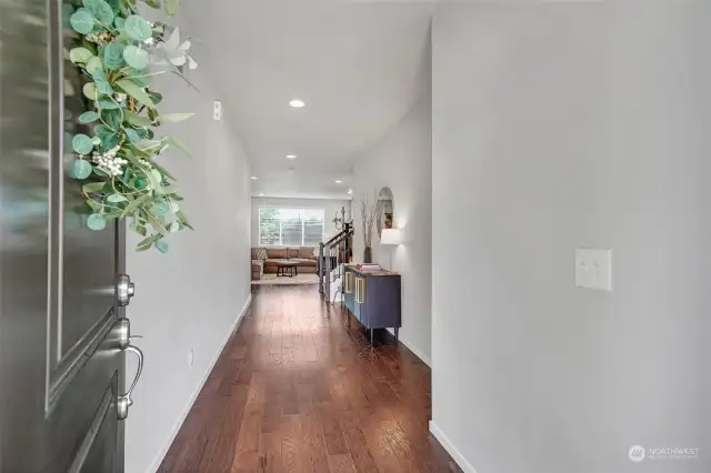 Upon entering the home, you are greeted by gorgeous hardwood floors and bright floor plan.