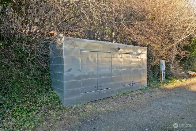 Storage area out front of home.