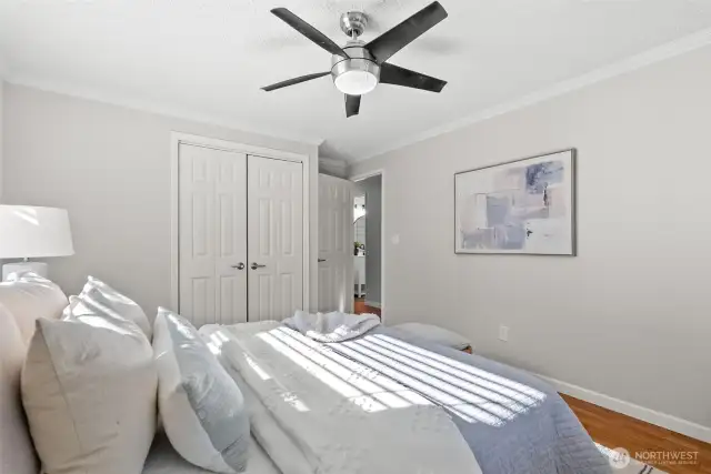 The spacious second bedroom comes with a ceiling fan for those warm summer days—though you’ll stay cool and comfortable with the AC that works like a charm!