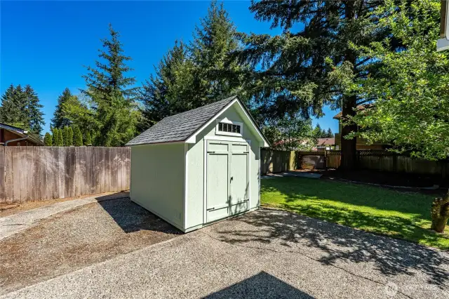 Love the 8'x10' Garden Shed! Add some raised garden beds or potted plants for interest!