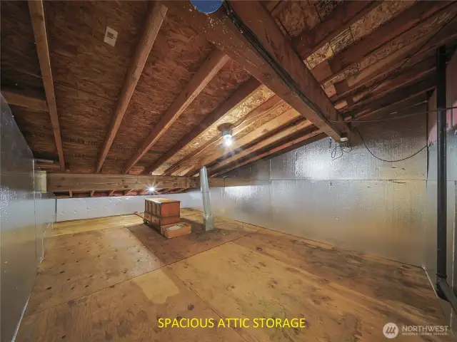 What could you store in this attic storage which has a door off hallway for easy access. No stairs to this. This space is above the kitchen could open up for vaulted ceilings