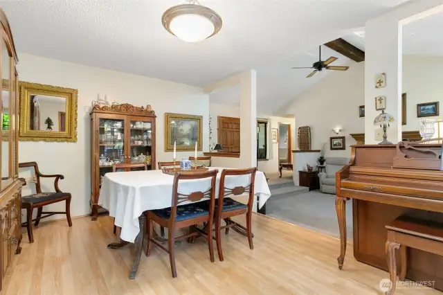 Dining room with French doors leading to the backyard.