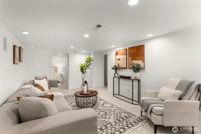 Cozy basement media room.