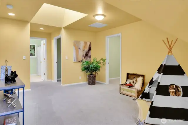 Computer room or huge storage room adjoining skylighted flex room.