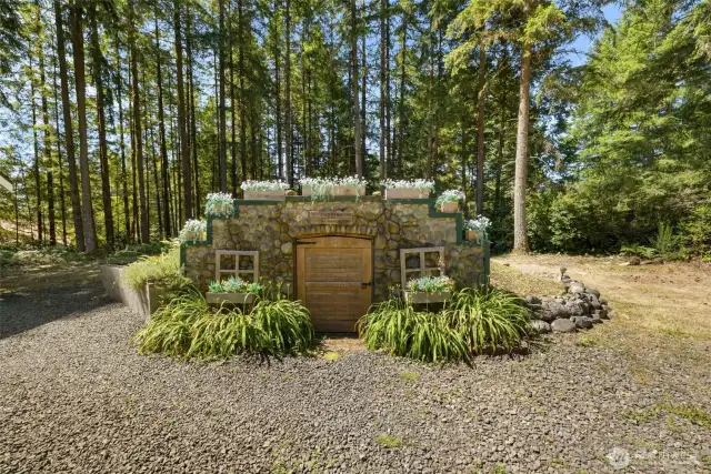 Hand-crafted and full of character, this charming cellar looks straight out of a storybook.