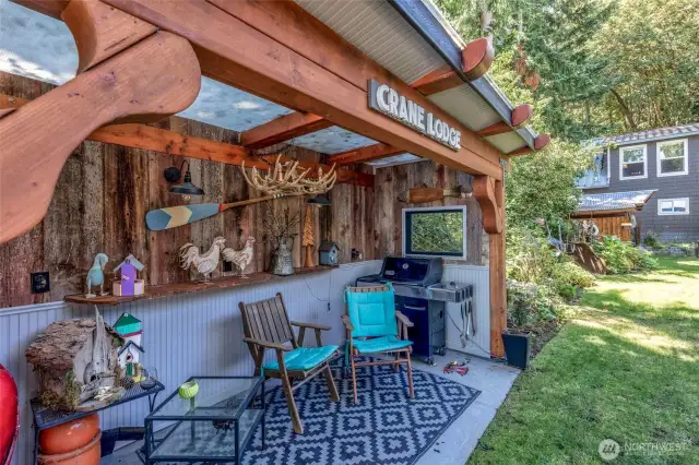The "lodge" has electric and plenty of room for entertaining.