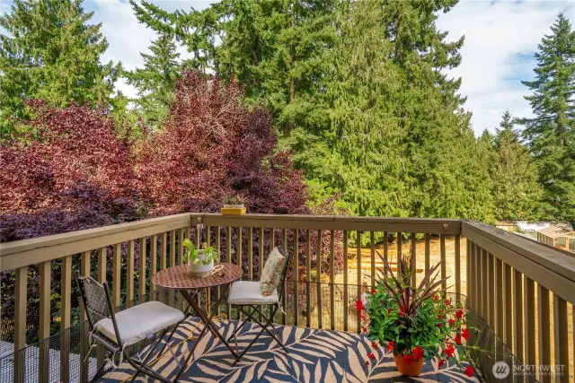 Deck over looking expansive backyard