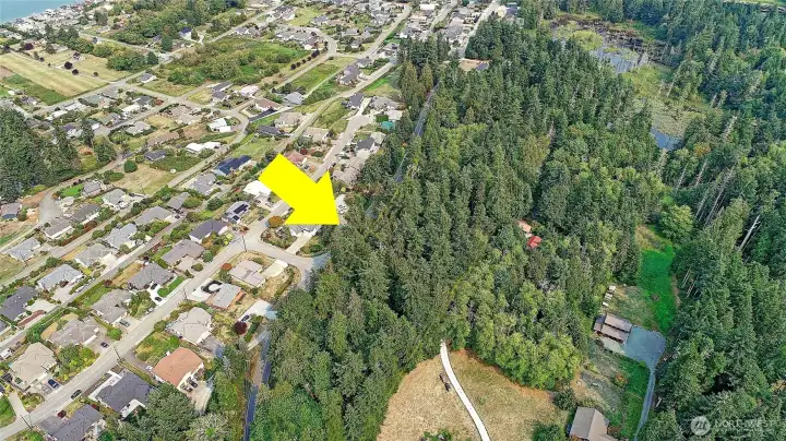 Aerial photo of approx. three lots and access