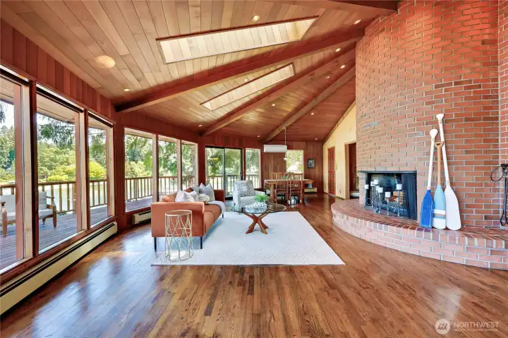 Great room with a wall of windows