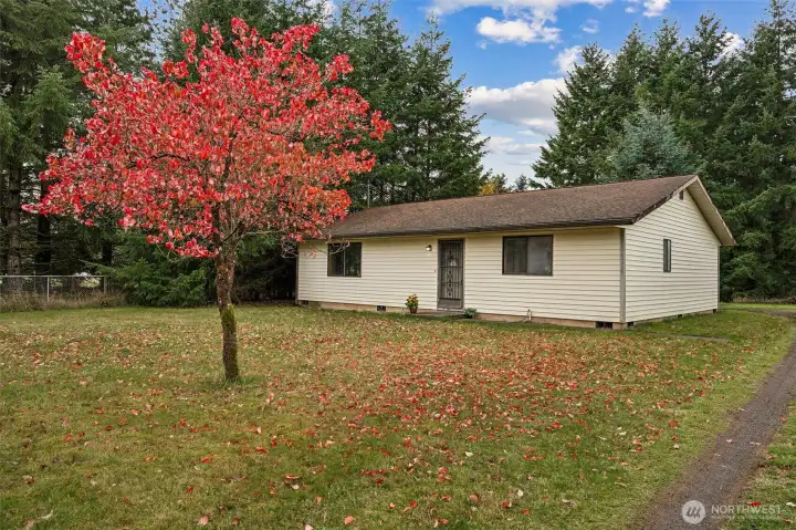 This sweet home is set back a long distance from the main road but has it's own driveway and level front yard space for gardening, play or Fido.  A large portion of the property is fenced, with chain link surrounding the home.