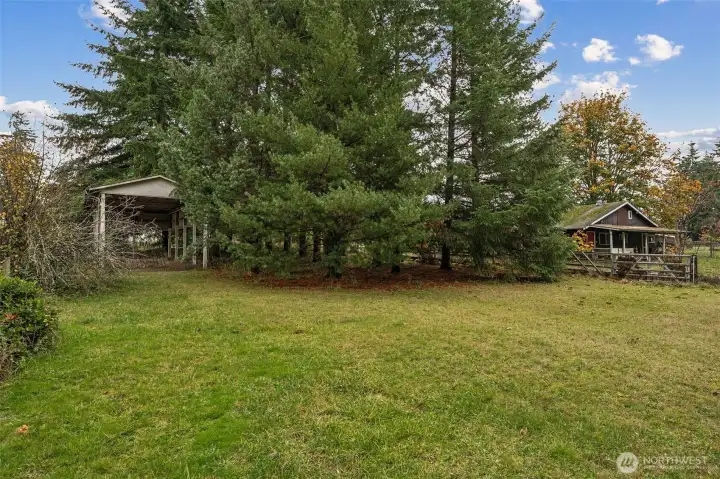 A view of the RV shed from the pasture.