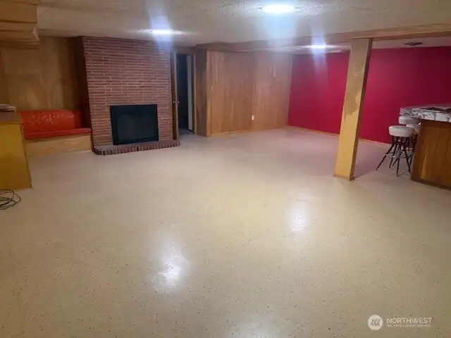 Downstairs Rec room with wood fireplace Downstairs Rec room with wood fireplace