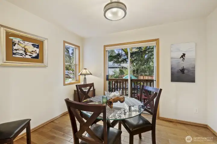 The dining room is bright and spacious, with a slider out to one of the decks - great for summer BBQs and sipping morning coffee.