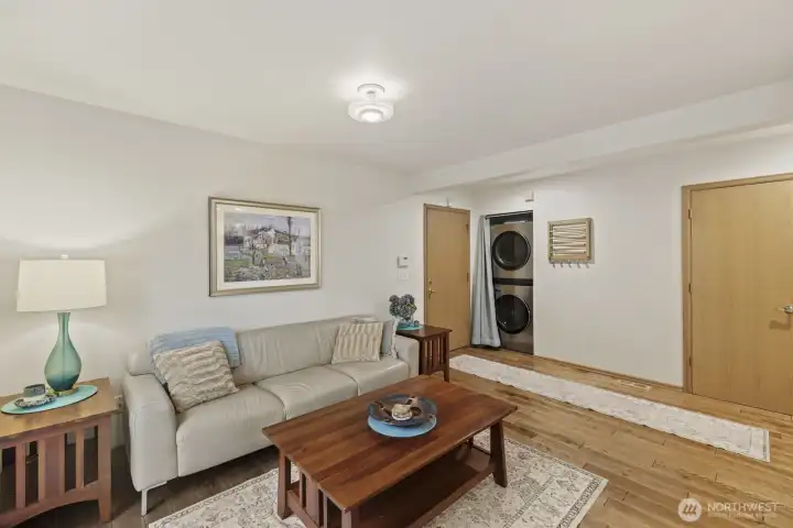 Laundry is discreetly hidden away just off of the family room for maximum convenience.