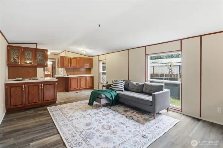 Walk into the living room, the center of the home with an open concept.