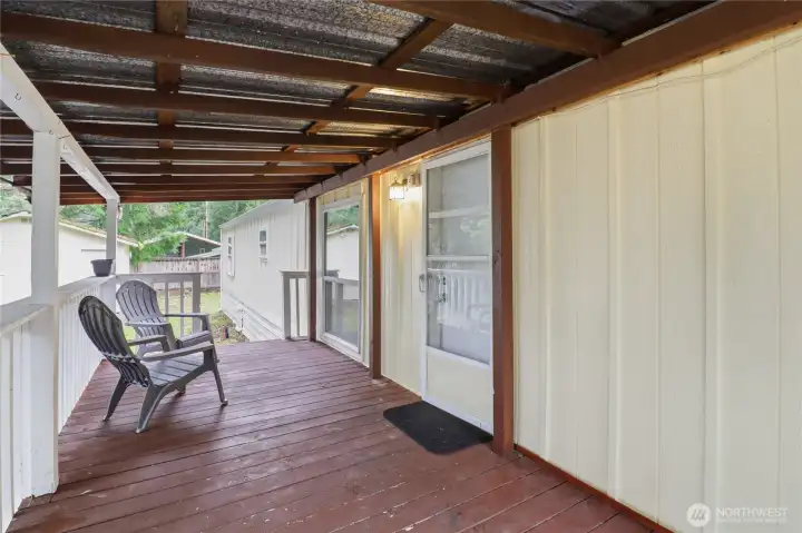 Oversized front covered deck.